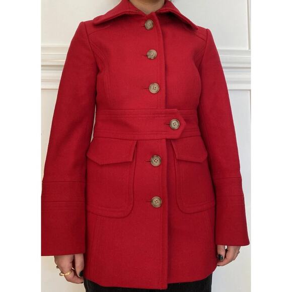 J.Crew Women's Red Wool Blend Long Sleeves Button Front Jacket Coat Size 12 - Picture 1 of 12